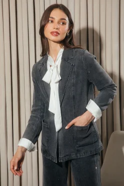Lydia Rhinestone Denim Blazer