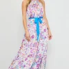 Magnolia Border Print Halter Neck Maxi Dress