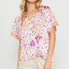 Magnolia Border Print Short Sleeve Top