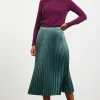 Metallic Foil Pleated Midi Skirt