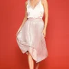Metallic Foil Pleated Midi Skirt
