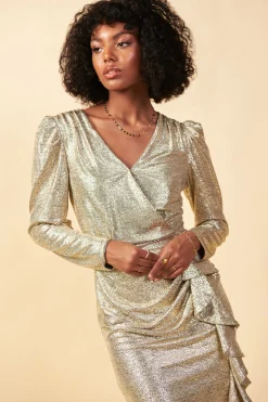 Metallic Foil Wrap Dress