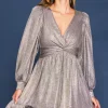 Metallic Front Twist Mini Dress