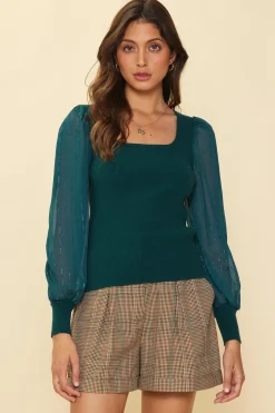 Mixed Media Contrast Knit Top