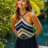 Mixed Media Halter Neck Midi Dress