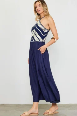 Mixed Media Halter Neck Midi Dress