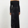 Mixed Media Off-Shoulder Jumpsuit