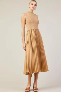 Mixed Media Pleated Midi Dress