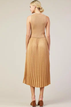 Mixed Media Pleated Midi Dress