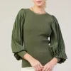 Mixed Media Pleated Sleeve Top