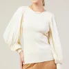 Mixed Media Pleated Sleeve Top