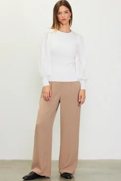 Mixed Media Pleated Sleeve Top