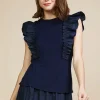 Mixed Media Ruffled Knit Top