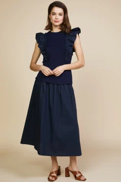 Mixed Media Ruffled Knit Top