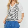 Mixed Media Striped Puff Sleeve Top