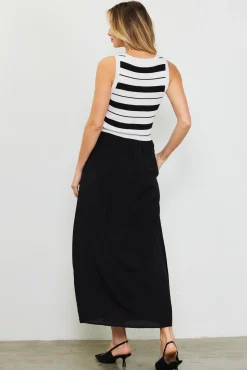Mixed Media Striped Sleeveless Midi Dress