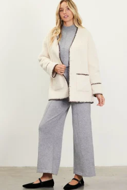 Noelle Contrast Stitch Detail Sherpa Coat