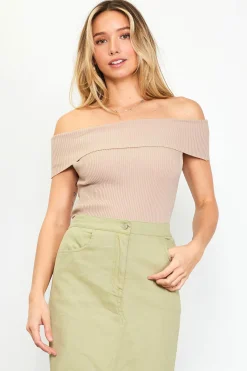 Off Shoulder Ribbed Knit Top
