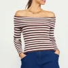 Off Shoulder Stripped Knit Top