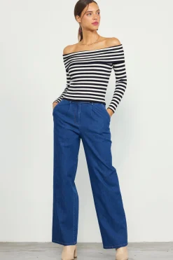 Off Shoulder Stripped Knit Top