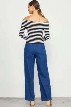 Off Shoulder Stripped Knit Top