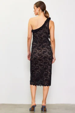 One Shoulder Ruffle Trim Lace Top