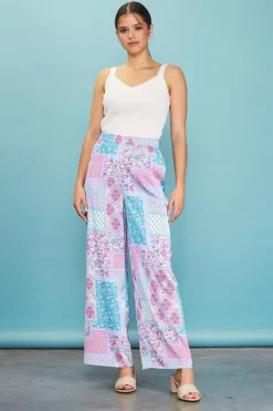 Patch Print Wide-Leg Pants