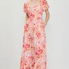 Peachy Floral Print Maxi Dress