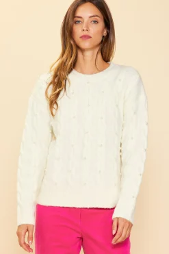 Pearl Detail Cable Knit Sweater