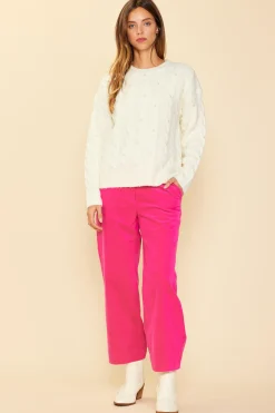 Pearl Detail Cable Knit Sweater