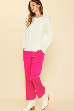 Pearl Detail Cable Knit Sweater