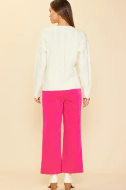 Pearl Detail Cable Knit Sweater