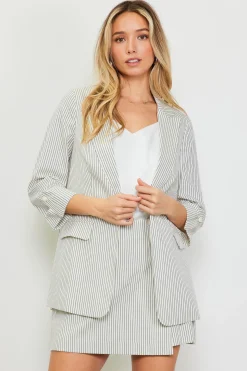 Pinstriped Rolled Sleeve Blazer