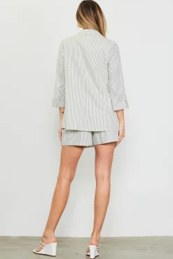 Pinstriped Rolled Sleeve Blazer