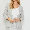 Pinstriped Shirred Sleeve Blazer