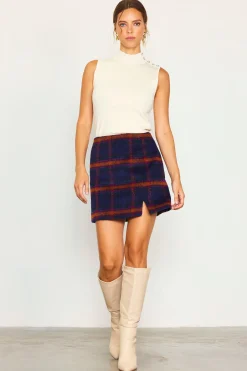 Plaid Front Slit Mini Skirt