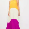 Pleated Color Block Maxi Dress