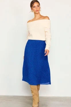 Pleated Floral Midi Skirt