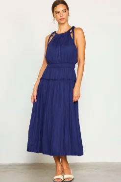 Pleated Halter Midi Dress