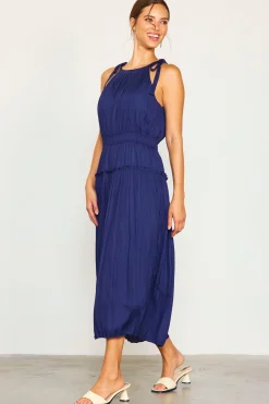 Pleated Halter Midi Dress