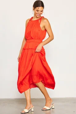 Pleated Halter Midi Dress