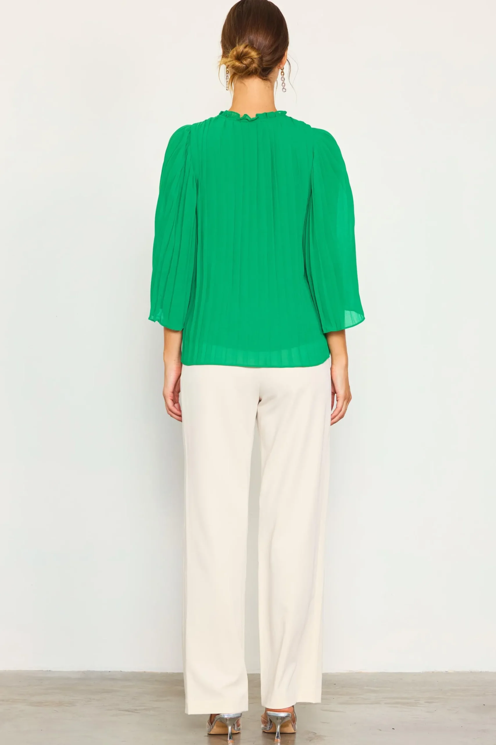 Pleated Ruffled Trim Top