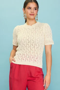 Pointelle Short Sleeve Sweater