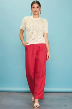 Pointelle Short Sleeve Sweater