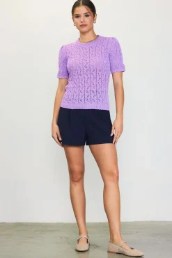Pointelle Short Sleeve Sweater