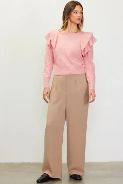 Pointelle-Knit Ruffle Sleeve Sweater