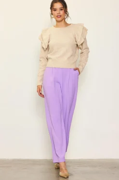 Pointelle-Knit Ruffle Sleeve Sweater