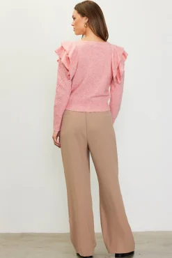 Pointelle-Knit Ruffle Sleeve Sweater