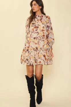 Poppy Motif Mock Neck Dress