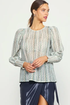 Printed Crochet Round Neck Top